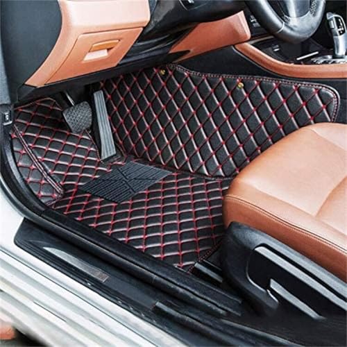Image of 7D Car Floor Mat Compatible for La.nd Ro.ver Defender 7 Seater | Luxury Leatherette with Grass | Waterproof & Washable | Complete Set | Color - Black Red