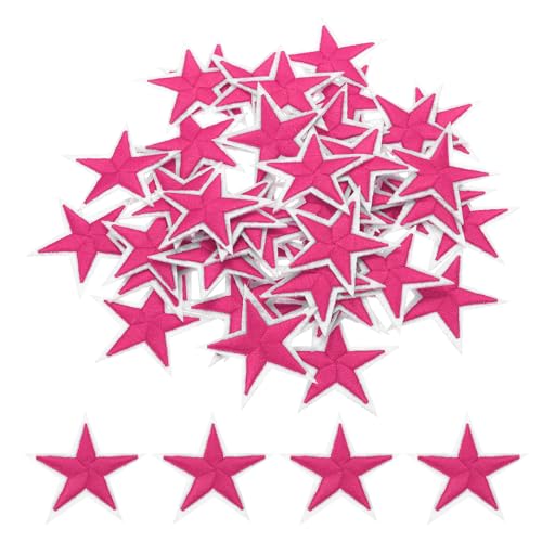 QUARKZMAN Parches De Hierro 5 Estrellas Bordados A Mano Aplicaciones Adornos Para Ropa Reparación De Mochilas Zapatos Decoración 6x6cm/2.36x2.36' Paquete De 50 (Rojo Rosa)
