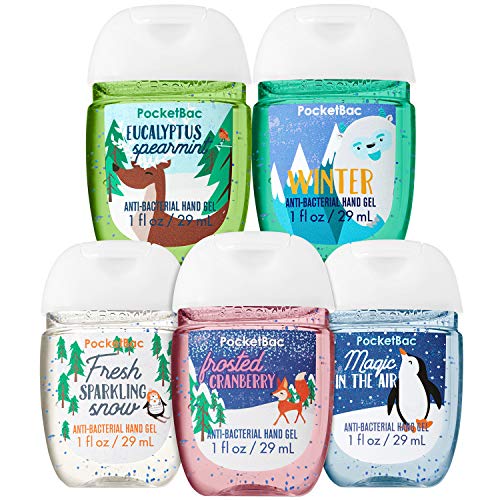 Bath and Body Works Snow Delightful 5-Pack PocketBac Hand Sanitizers (Frosted Cranberry, Fresh Sparkling Snow, Magic in The Air, Eucalyptus Spearmint, Winter)