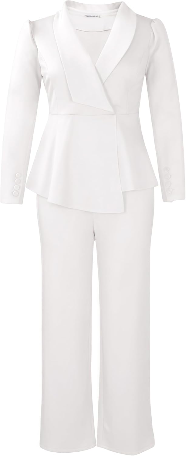 Women Suit Jacket 2 Piece Ruffle Blazer with Wide Leg Pants Suit Long Sleeve Business Casual Outfits - Image 2