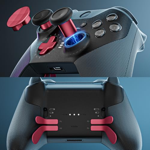 Image of 14-in-1 Controller Accessories Kit Compatible with Xbox Elite Series 2, 6 Premium Metal Thumbsticks, Swap Joysticks, 4 Interchangeable Paddles, 2 D-Pads, 1 Tool & 1 Storage Bag (Red)
