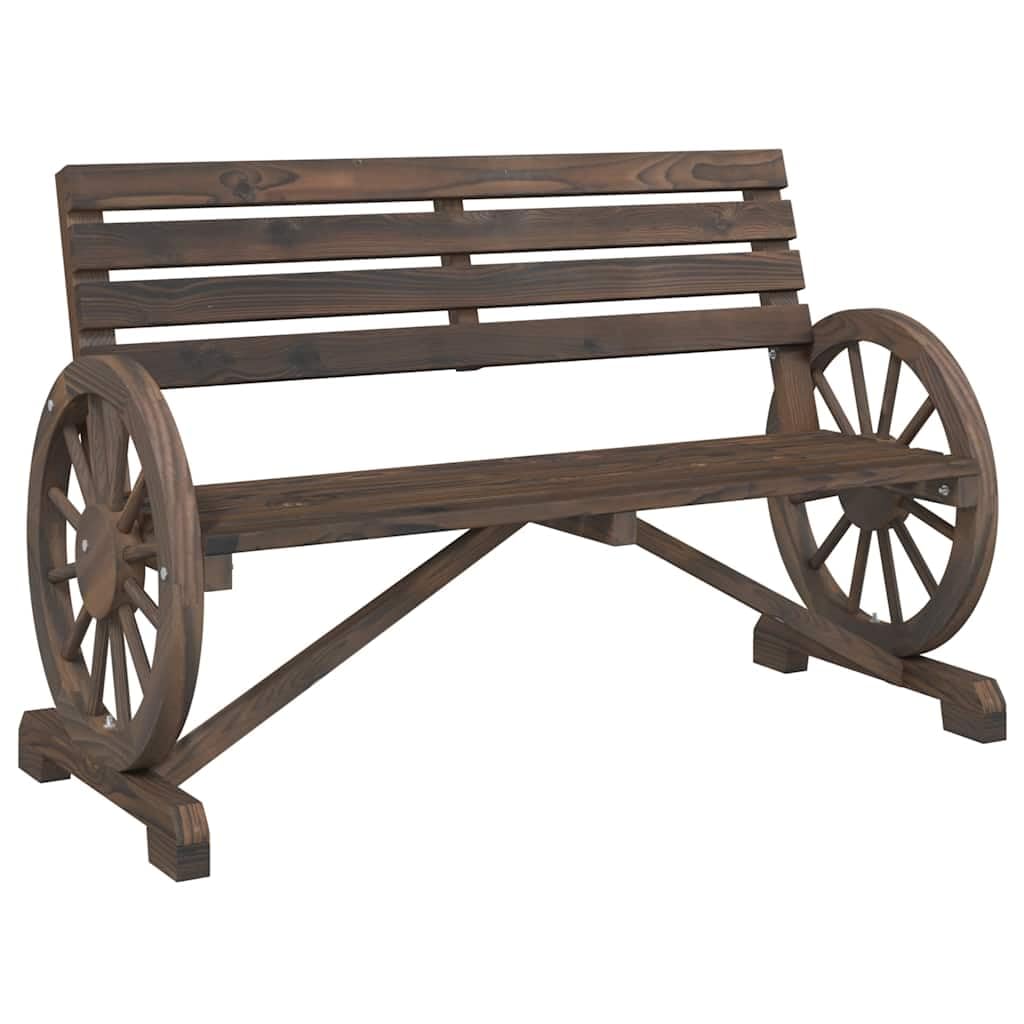 Panca da Giardino 2 Posti in Legno di Abete Ruota del Carro | Seduta da esterno a due posti con braccioli a forma di ruota, ideale per arredare il giardino, patio o terrazzo.