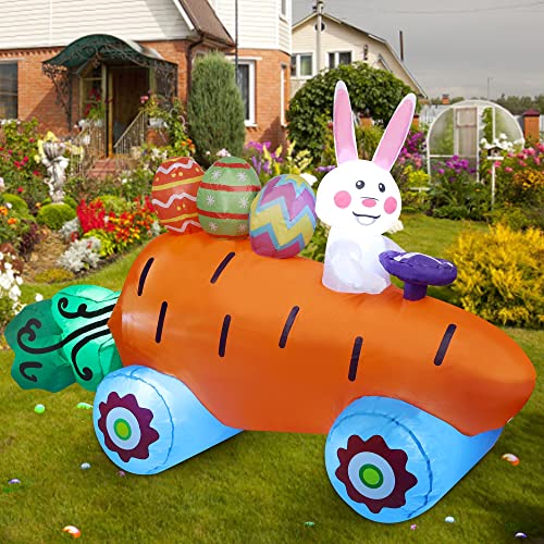 Sancodee 6 Ft Long Easter Inflatable Bunny On Carrot Cart With Easter Eggs, Easter Blow Up Yard Decorations For Indoor Outdoor Garden Lawn Holiday Party Decor #TOP3
