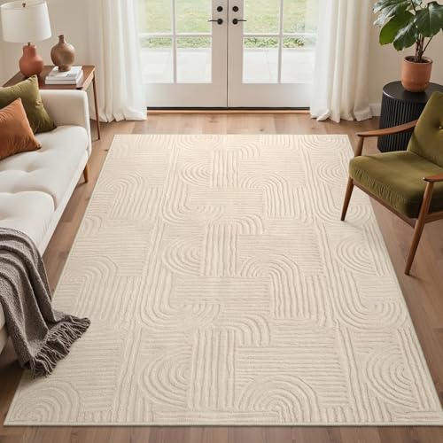 Tapete decorativo lavable 5x7 diseño moderno beige miniatura 1