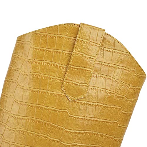 Bellirala Womens Stacked Chunky Heels Cowgirl Boots Knee High Pointed Toe Cowboy Boots3