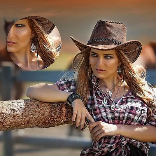 Western Turquoise Layered Chain Necklaces Earring Set,Retro Imitation Turquoise Collarbone Chain,Boho Layered Necklaces,Bull Head Necklace Country Concert Accessories Jewelry Gifts for Women Cowgirls - Image 6