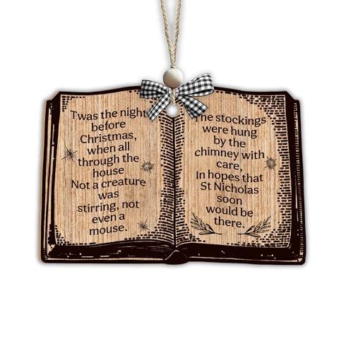 TWAS The Night Before Christmas Book Ornaments for Christmas Tree 3.5 Inches, Vintage Poem The Night Before Christmas Ornament & Rustic Stockings, A Visit from St. Nicholas Keepsake for Home Decor