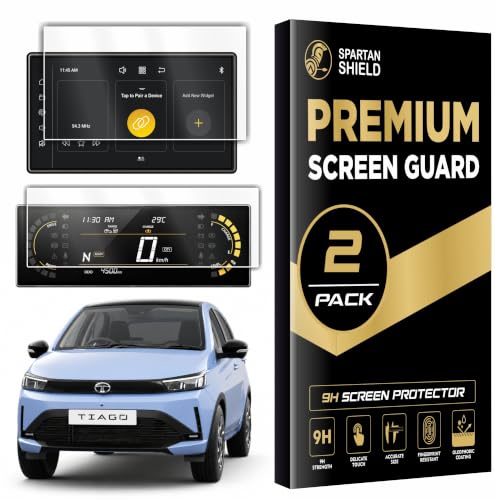Image of SPARTAN SHIELD [2 PACK] Screen Guard For TATA TIAGO 2026 Facelift || Pure+ & Pure+A || 8 Inch Infotainment Touchscreen + 5 Inch Instrment Cluster Protector | Anti Scratch | Water Resistant | HD Clear | High Touch Sensitivity | TataTiago Car Display Accessories 2026+ [Not Tempered Glass]