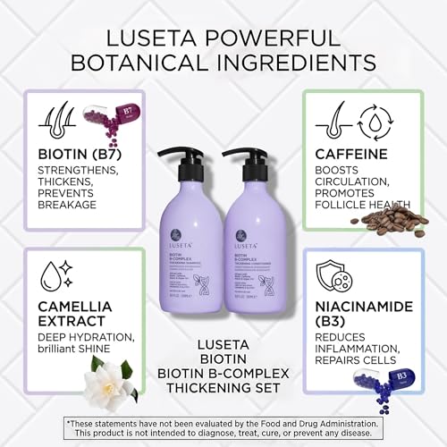 Image of LUSETA Thickening & Hair Strengthening Care- Biotin B-Complex Shampoo and Conditioner Set for Thinning Hair. Routine Volumizing Formula with Niacin, Caffeine & Argan Oil, for Women and Men, 2 x 16.9oz