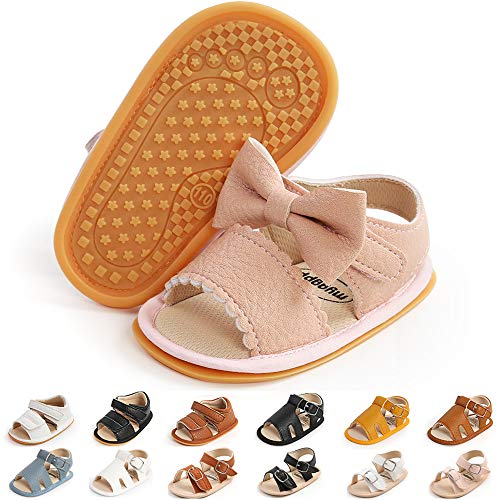 FEAMODAL Infant Baby Boys Girls Sandals Summer Outdoor Soft Rubber Sole Anti-Slip Toddler Flats First Walker Crib Shoes(0-6 Months, 04 Pink)