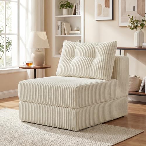 GRAVFORCE Folding Sofa Bed Convertible Sleeper Chair with Back Support and Pillow Fold Out Single Sofa Bed Chair Comfy Foldable Mattress Floor Couch for Living Room Bedroom Beige