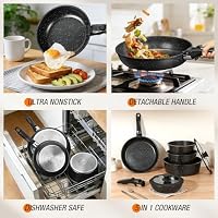 UMETRE 21 Pcs pots and Pans Set, Nonstick Cookware Set Detachable Handle, Induction Kitchen Cooking Utensil Set with Removable Handle, Non Stick RV Pans Set, Dishwasher & Oven Safe — image 4
