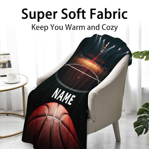 Mercuryelf Custom Basketball Throw Blanket - Soft, Fuzzy & Warm - 50x60 Inches Flannel Blankets for Living Room, Sofa - Black Sports Throws Gift for Teens