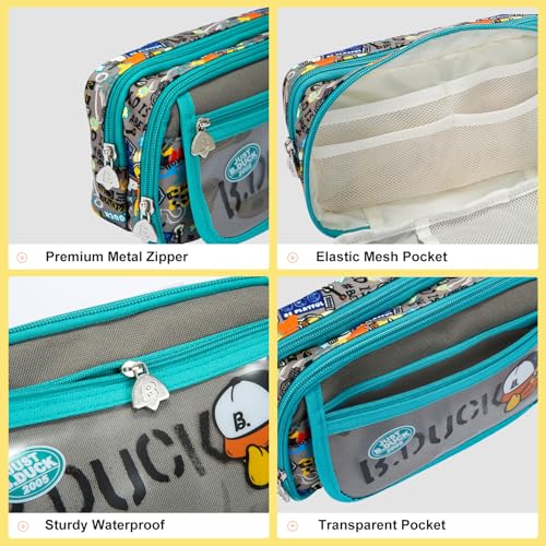Image of Comix Large Capacity Pencil Case Pouch, 5 Compartments Pencil Pouch, Green | Canvas Pencil Box, B Duck Design, Large Pencil Bag for Boy Home Travel Use