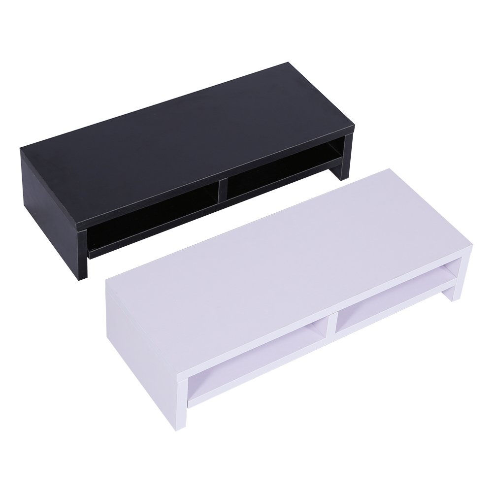Greensen Supporto per Monitor in Legno Rialzo 2 Livelli Supporto per Computer Ergonomico Bianco per Stampante Portatile Organizzatore da Scrivania per PC Gestione Cavi 50 X 20 X 11,7 Cm