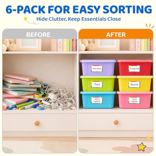 Image of GAMENOTE 6 Quart Storage Bins with Lids, Macaron 6 Pack, Stackable Boxes
