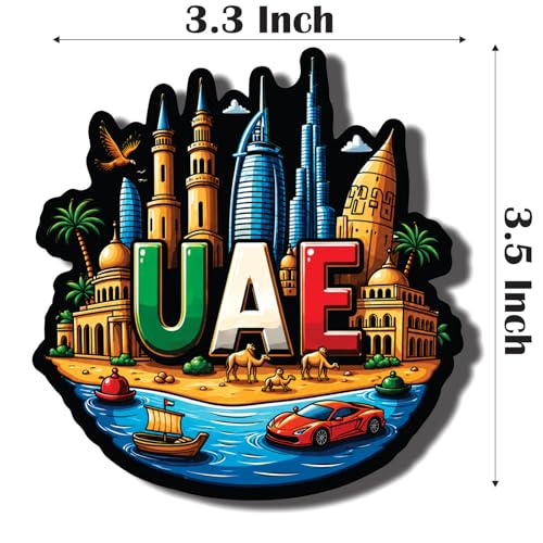Image of CVANU UAE Country Landmark Theme 2pcs MDF Fridge Magnet - Wooden Travel Souvenir Refrigerator Decorative Collectible Magnet