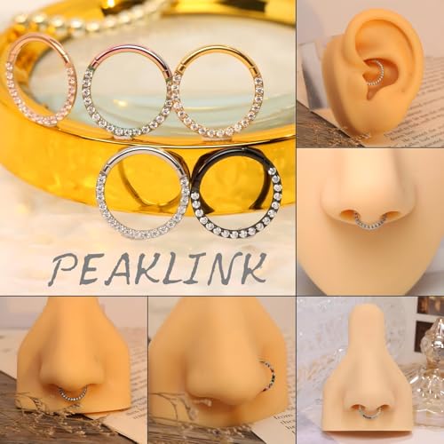 Image of PEAKLINK 16G 18G 316L Stainless Steel CZ /OPAL Septum Piercing Septum Clicker Ring Hinged Nose Ring Daith Earrings Conch Piercing Jewelry Helix Cartilage Tragus Lobe Belly Hoop Earring