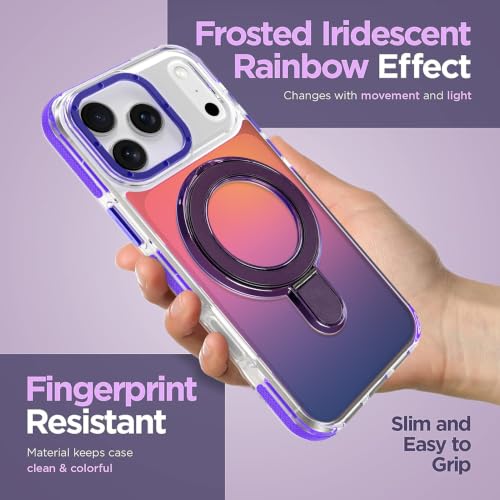 Image of Magnetic for iPhone 17 Pro Case with Stand [Compatible with Magsafe] [Cute Fashion Fluorescent Design] [1 Screen Protector] Slim Translucent Matte Case for iPhone 17 Pro 6.3 inch 2025, Purple