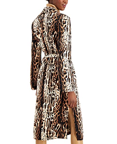 INC Womens Black Pocketed Animal Print Trench Coat Size M2