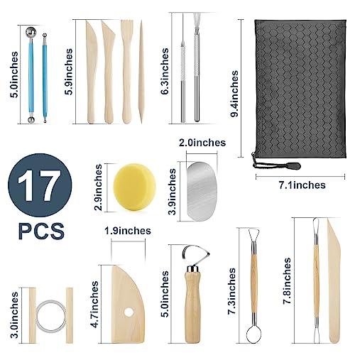 Pottery Tool Kit, 17pcs Polymer Clay Tools, Modeling Clay Sculpting Tools Kit, Ceramics Tools, Trimming, Embossing Pattern, Smooth Wooden Handles2