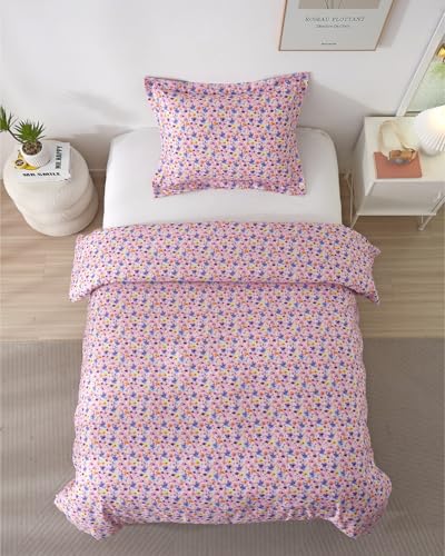Image of Duvet Cover Twin /TXL Size Set - Extra Soft Floral Duvet Cover 68 x 90 with 1 Pillow Sham - Comfy, Breathable Floral Bedding Set - Hotel Luxury & Fade Free w / Zipper Closures & Ties - Watercolor Garden