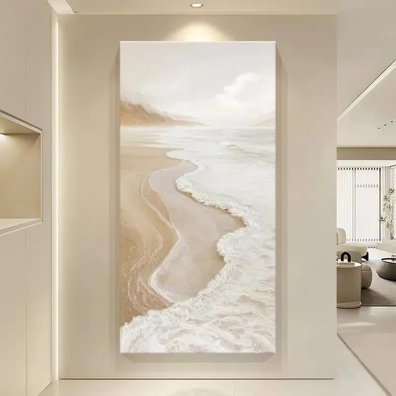 Póster de lienzo de olas crema 60x120cm vertical sin marco para pared de salón