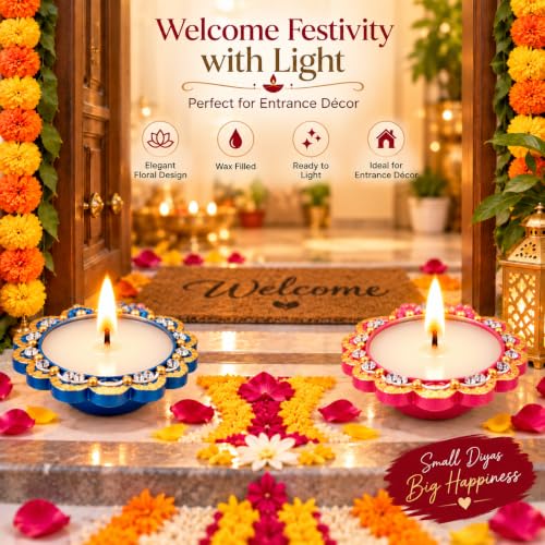 Image of DIVAYANSHI Terracotta Diya with Wax Filled | Traditional Mitti Diya for Diwali Puja & Home Decoration | Ready-to-Light Earthen Oil Lamp for Festive Decor | Pack of- 2
