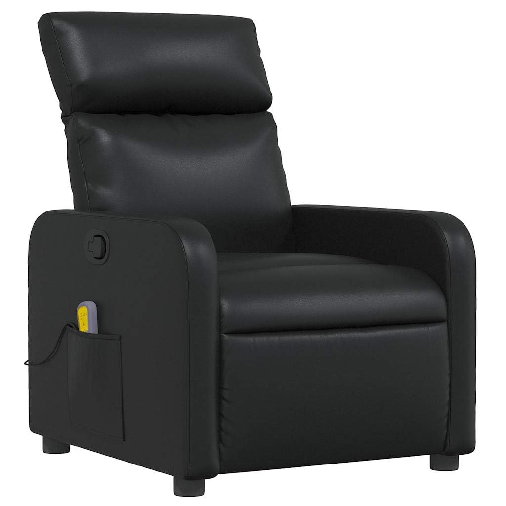 vidaXL Sillón de Masaje Reclinable, Silla con Respaldo Reposabrazos, Butaca de Relax Descanso TV, Asiento para Casa, Cuero Sintético Negro