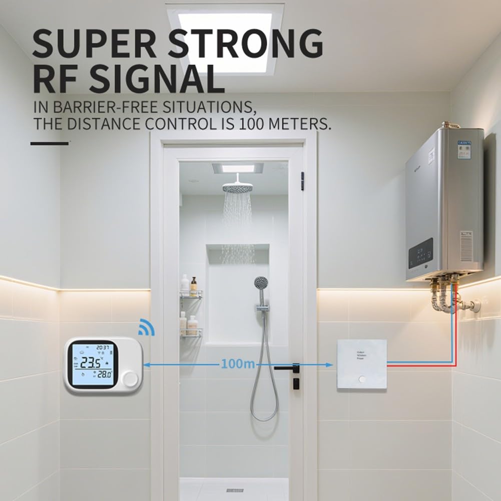 RF433 - Termostato wireless per caldaia con WiFi e controllo della temperatura programmabile, per casa intelligente Tuya, lungo raggio di 300 m, ricaricabile tramite USB, per riscaldamento a
