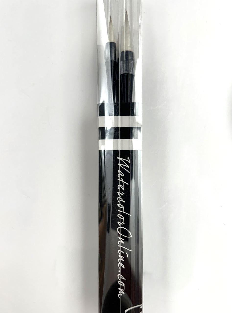 Michael Solovyev Signature - Juego de pinceles de caligrafía plateados, pinceles de acuarela premium, mango de madera maciza, cabello natural mixto, 3 tamaños (#2b, #4b, #6) | (negro)