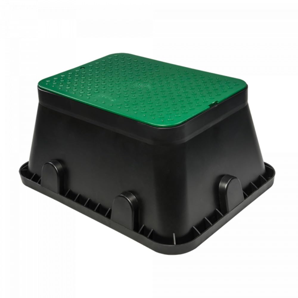 Jumbo Irrigation Valve Box 640 x 500 x 300 mm - Underground Access Box with Green Lid for Solenoid Valves, Manual Valves and Water Meter - UV Weather Resistant - Fits Up To 6 Valves In One Line