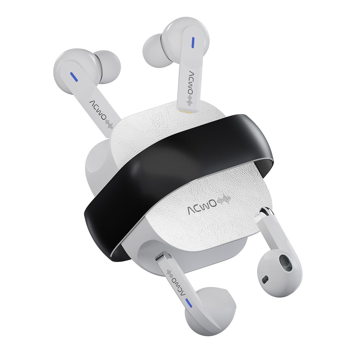 ACwO Dwots Fire India's First in Ear + Half-in-Earbuds in One Case, 3+3 EQ Modes, Wireless Charging Enabled, AI-ENC with Quad Mic - Moon White