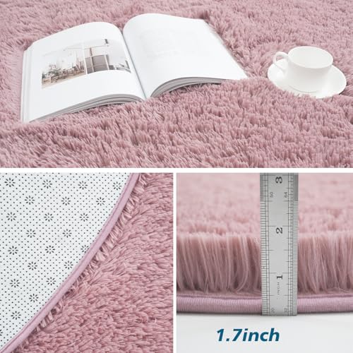 Fluffy Round Area Rugs for Bedroom,Blush 3'X3'Shag Circle Area Rugs for Living Room,Non Slip Fuzzy Plush Rug for Kids Room Boys Girls Room and Dorm