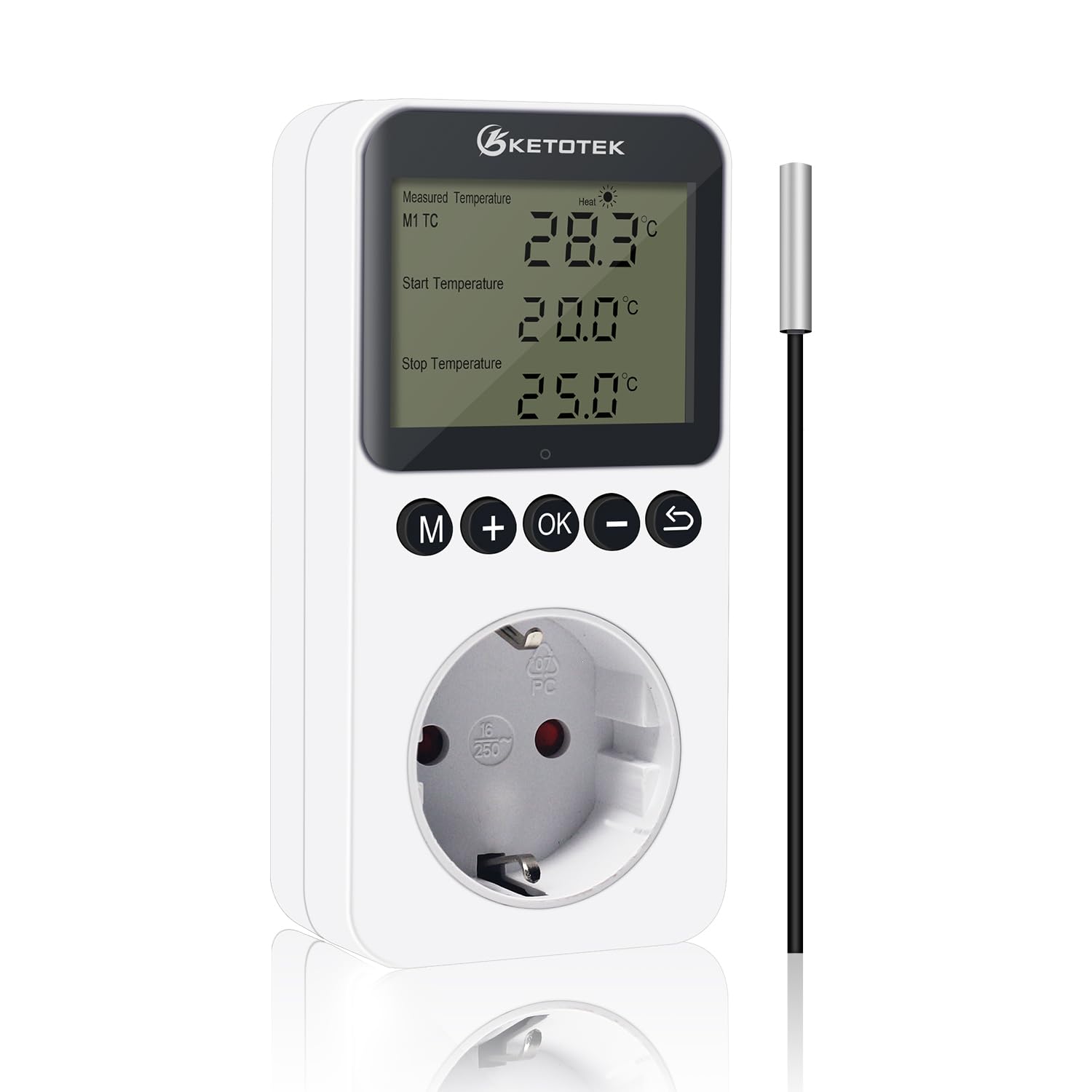 KETOTEK Digital Thermostat Steckdose Tag Nacht Temperaturregler Steckdosen 100-250V Heizung Kühlung Temperaturschalter mit Fühler Timer Regler für Gewächshaus Reptilien Kühlschrank