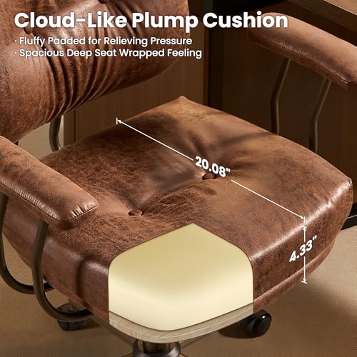 Image of ovios Ergonomic Office Chair, Mid Back Faux Leather Executive Chairs with Thick Cushion, Comfy Mid-Century Modern Swivel Rolling Computer Armchair (Dark Brown, Suede Leather)