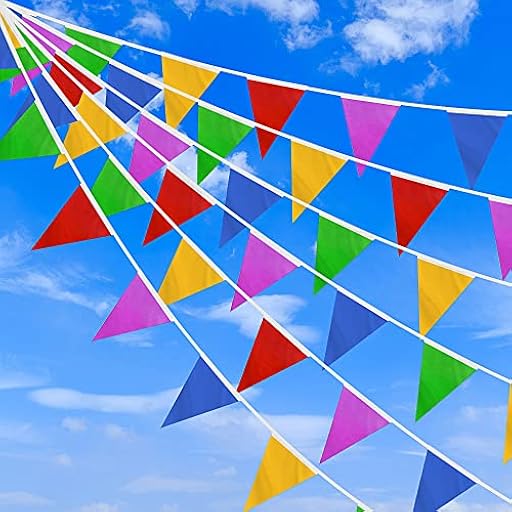 Banderín de 328 pies/100 m, banderín de tela de nailon reutilizable con 200 banderas triangulares para decoración del día de la madre, jardín, cumpleaños, boda | Ya disponible en tu tienda friki favorita! En mundofriki.es!