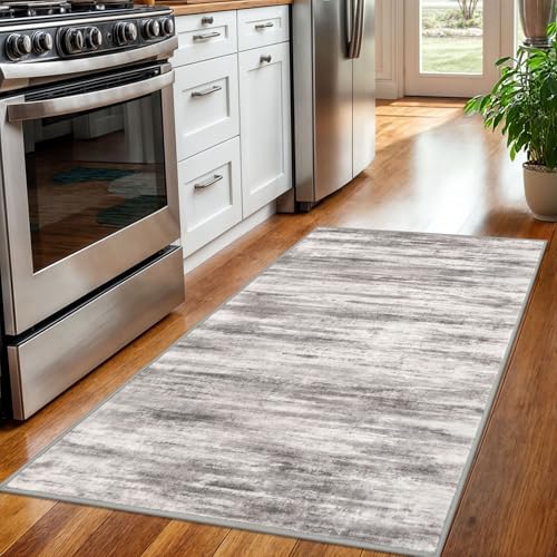 KOZYFLY Area Rug 3x5 Modern Ombre Living Room Area Rug, Washable Rugs for Bedroom Non-Slip Soft Stain Resistant Striped, Print Distressed Grey Beige Abstract Carpet for Living/Laundry/Kid Room