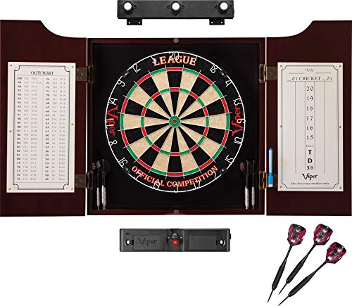 Viper by GLD Products League Sisal Dartboard, Hudson Mahogany Cabinet, Shadow Buster Dartboard Lights & Laser Throw Line, Black