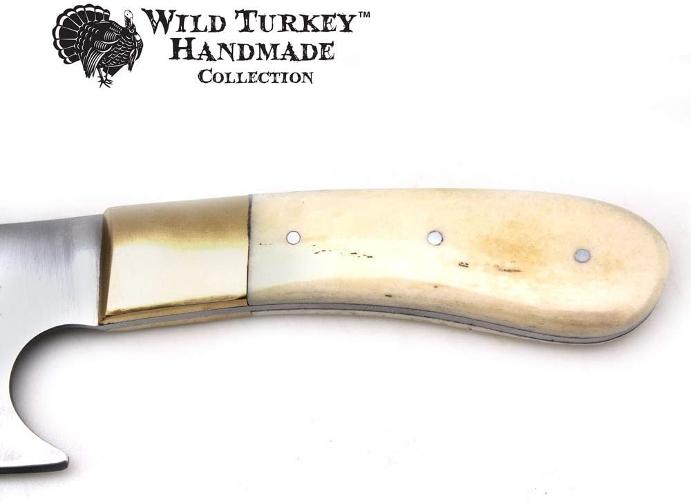 Wild Turkey Handmade Collection Full Tang Fixed Blade Gut Hook Skinner Knife w/Leather Sheath. (Bone1)