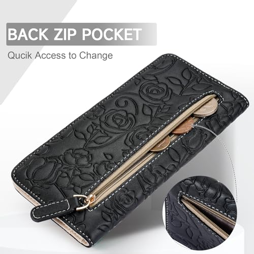 Wallet Women Ultra Slim Thin Womens Wallet RFID Blocking Bifold Clutch Long Ladies Wallet Rose BLACK4