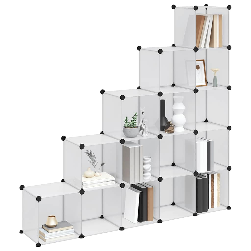 Generisch Estantería de cubo de polipropileno transparente con 15 cubos, estante de almacenamiento de paneles de plástico impermeable y marco de acero resistente, fácil de montar con martillo de