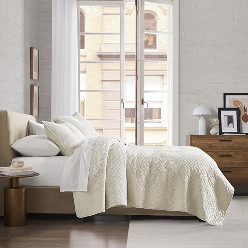 Image of palassio Beige 100% Cotton Quilt Queen Size Bedding Sets with 2 Pillow Shams, Lightweight Textured Farmhouse Country Bedspread Soft Shabby Chic Patterned Coverlet for All Season, 3 Pieces