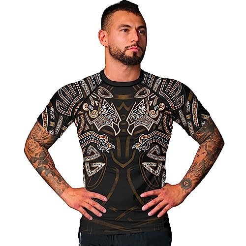 Viking Rash Guard Short Sleeve Baselayer Skins Performance Fit Compression Shirt MMA BJJ Print 3D Never Fade4