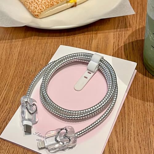 Funda de cargador para iPhone 15 con protector de cable glitter de 20W 5