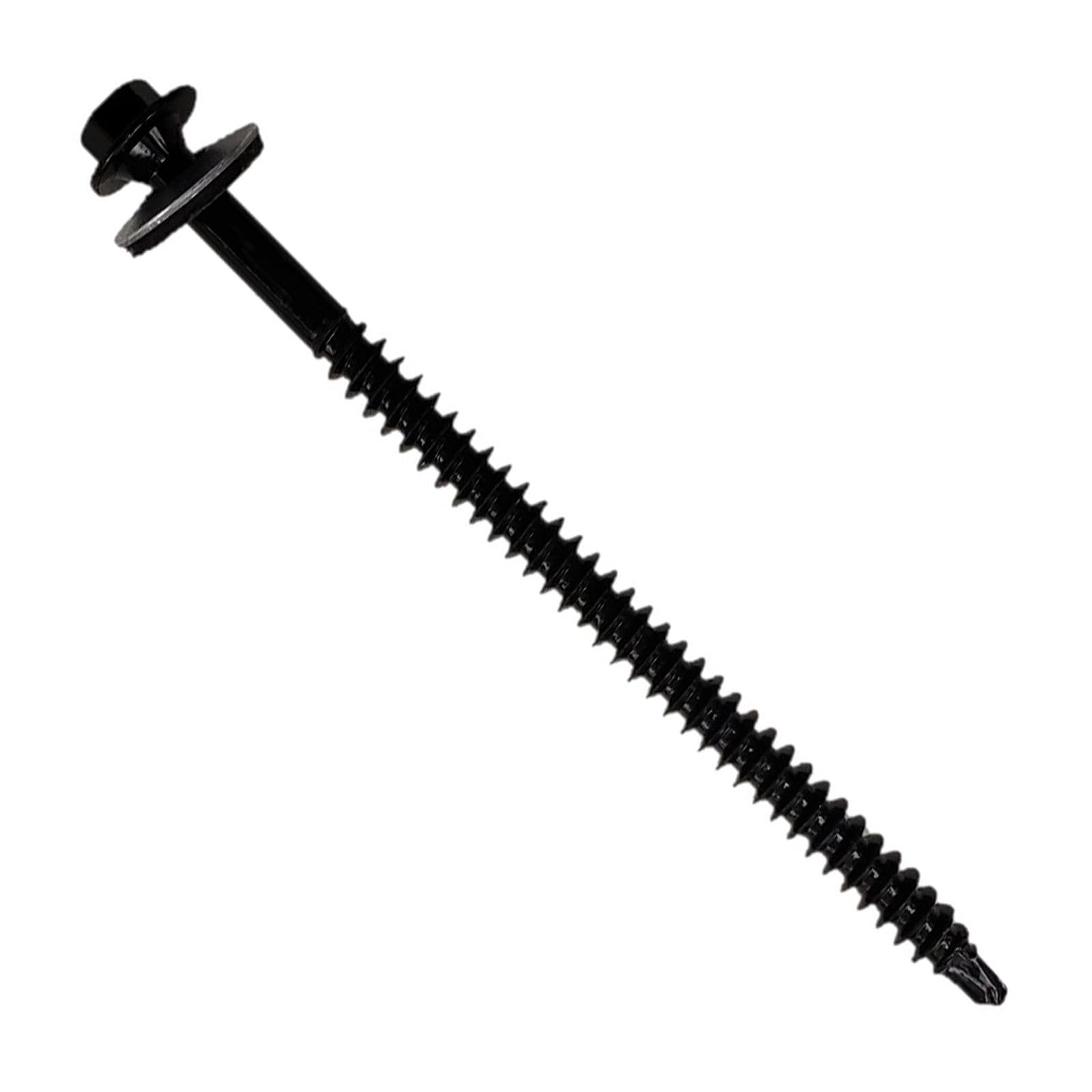 Fasteners Plus ST Fastening InsulDrill Metal-to-Wood #12 X 3-3/4" Black Screws with G-90 Bonded Sealing Washer, 100-Count - Designed for Metal Roofing