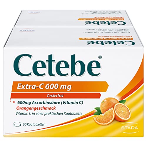Cetebe Extra-C 600 mg - Nahrungsergänzungsmittel mit hochdosiertem Vitamin C, Ascorbinsäure - mit Orangengeschmack - 1 x 120 Kautabletten Cover