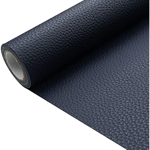 Navy Litchi Texture PU Fabric Leather 11.8x53.14 Inch(30x135 cm) 1.13mm Thick Faux Synthetic Leather Material for Upholstery Crafts, DIY Sewings, Sofa, Handbag, Earrings, Hair Bows Decorations Cover