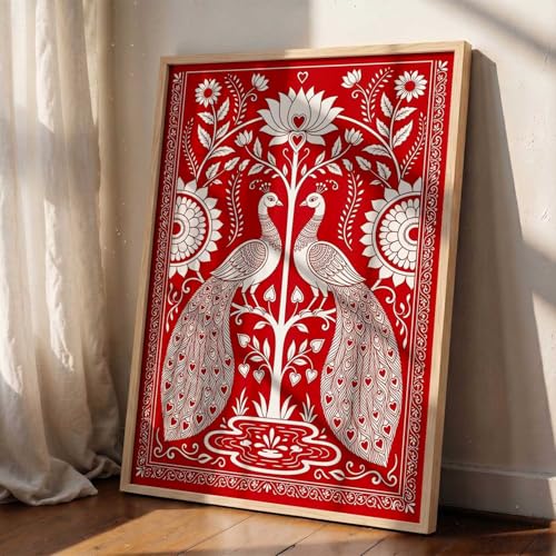 Image of kotart Decorative Traditional Wall Art Home Decor Madhubani Painting poster With Frame For Living Room Bed Room Hotel Wall Decor Digital Reprint (14X20 inch)