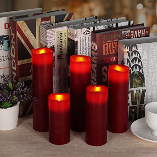 Image of antizer Flameless Candles Led Candles Pack of 9 (H 4 inch 5 inch 6 inch 7 inch 8 inch 9 inch x D 2.2 inch) Burgundy Real Wax Battery Candles with Remote Timer
